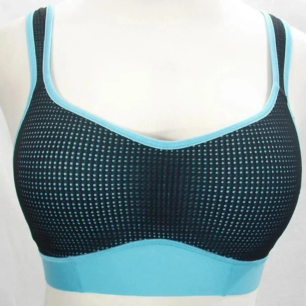 36C Champion Mesh Overlay Wire Free Sports Bra With SmoothTec Band Gray Aqua NWT